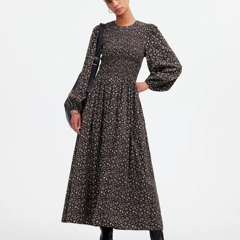 Madewell Melody Long-Sleeve Smocked Midi Dress